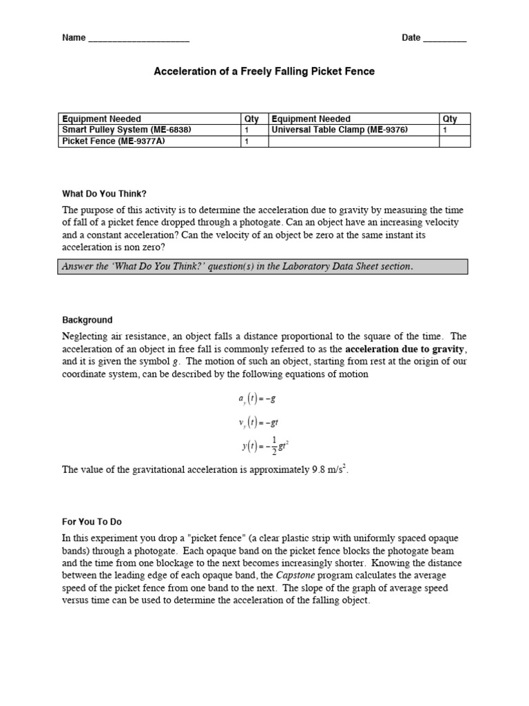 Experiment Picket Fence Free Fall PDF