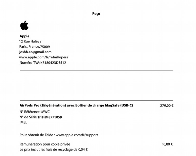 Facture Apple Airpod Pro 1 | PDF