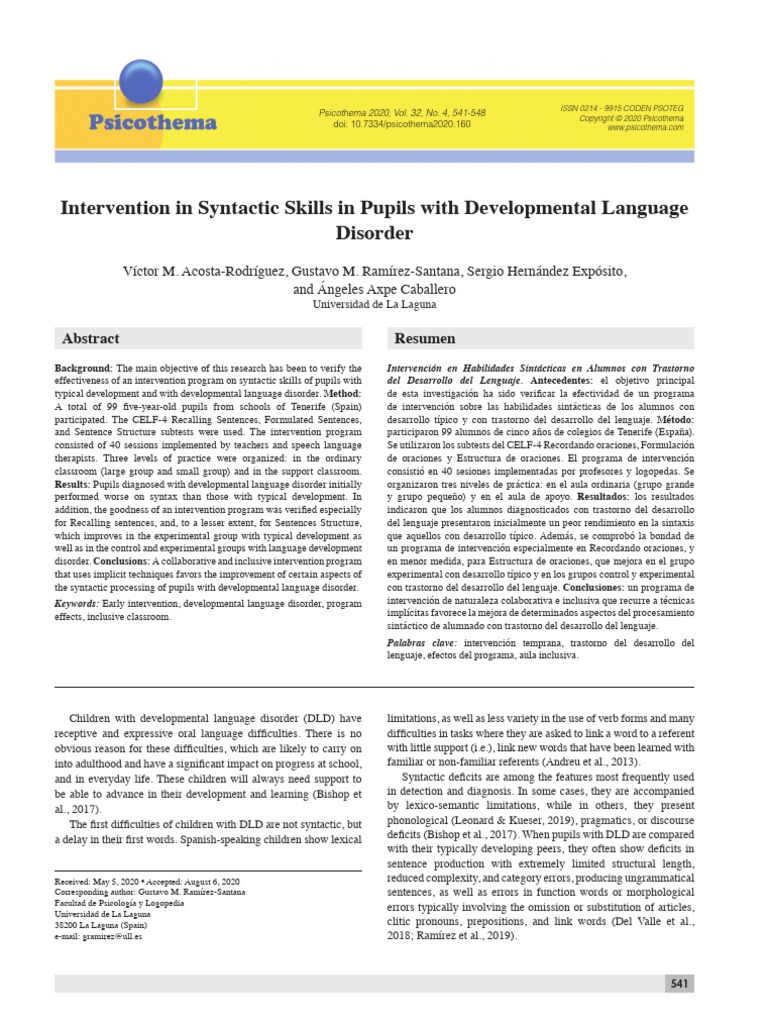 2020 - Intervention in Syntactic Skills in Pupils With Developmental ...
