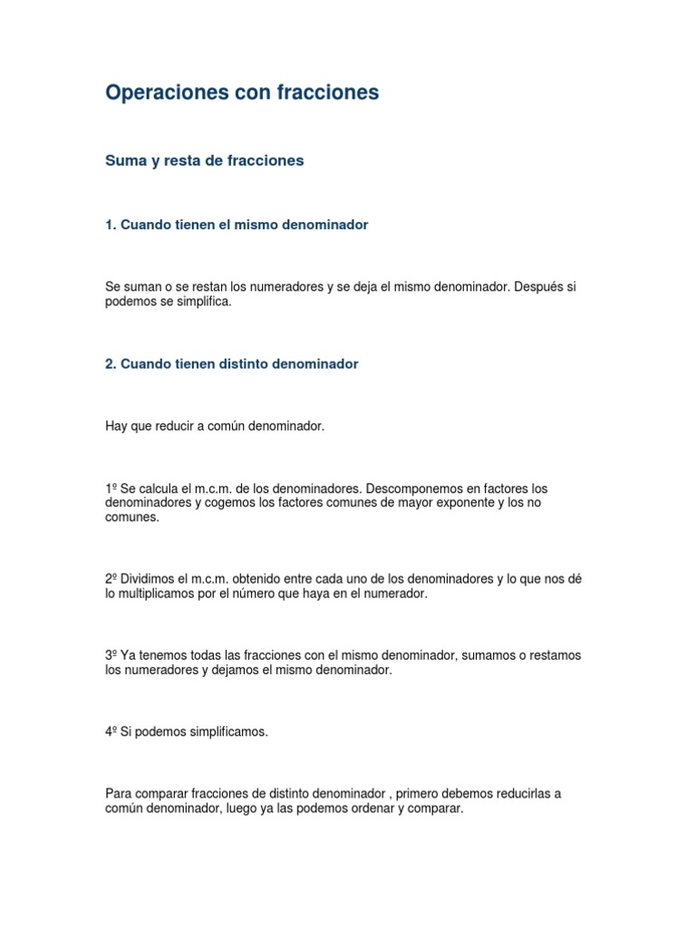 Operaciones básicas con fracciones | PDF | Fracción (Matemáticas ...
