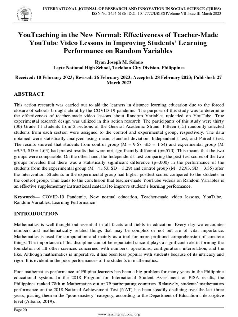 Youteaching in The New Normal: Effectiveness of Teacher-Made Youtube ...