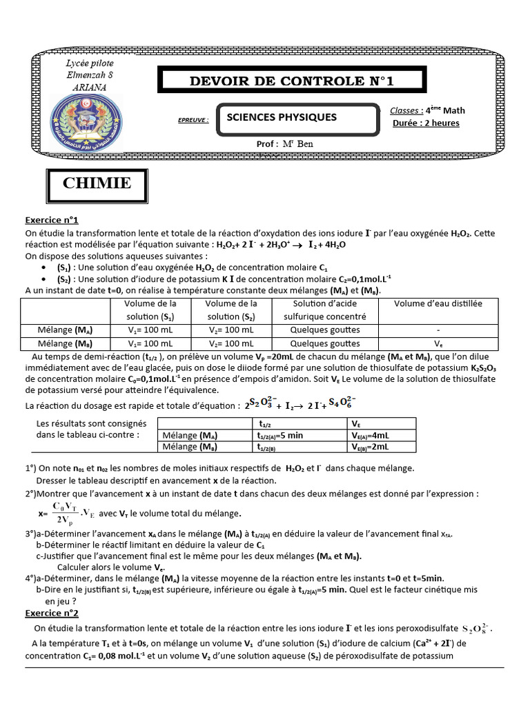 Devoir de Controle n1 4 Éme | PDF