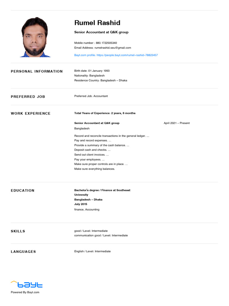 Rumel Rashid: Senior Accountant Profile | PDF | Career & Growth | Business