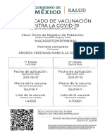 Certificado de Vacunación Contra La Covid-19: Clave Única de Registro de Población: MAGA000722MDFNNNA0