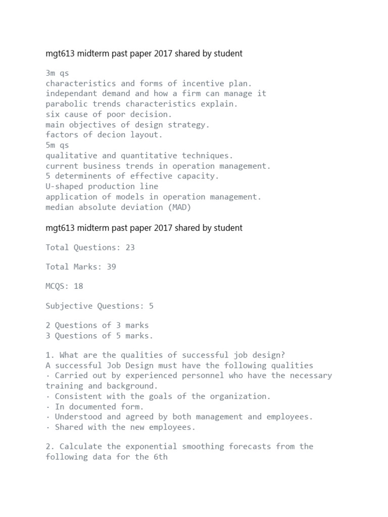 mgt613 Subjective Midterm Past Paper 2017 Shared by Student | PDF ...