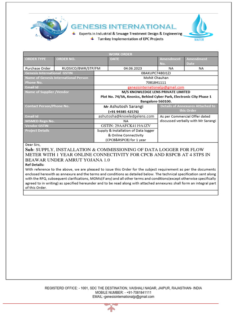 PO For Knowledge Lens Data Logger Flow Meter Beawar | PDF | Business ...