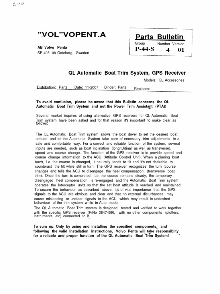 240 PB P-44-5 N4 V01 QL Automatic Boat Trim System GPS Receiver | PDF ...