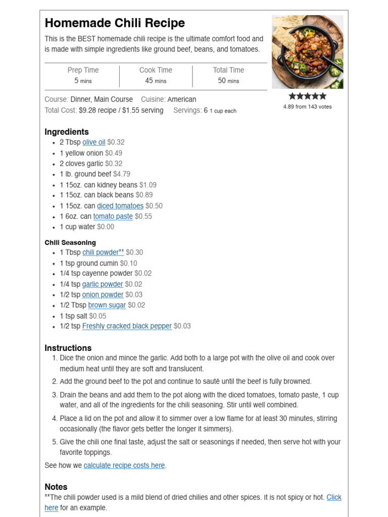 Homemade Chili Recipe Budget Bytes PDF