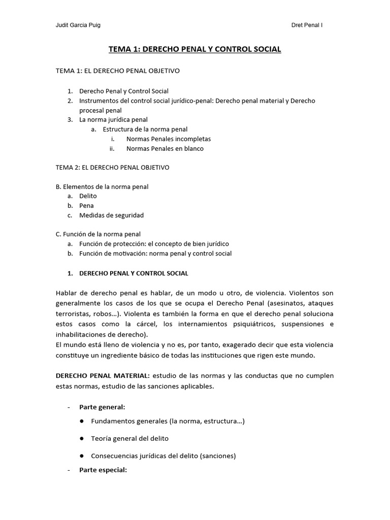 TEMA 1 y 2 - DERECHO PENAL Y CONTROL SOCIAL | PDF | Derecho penal ...