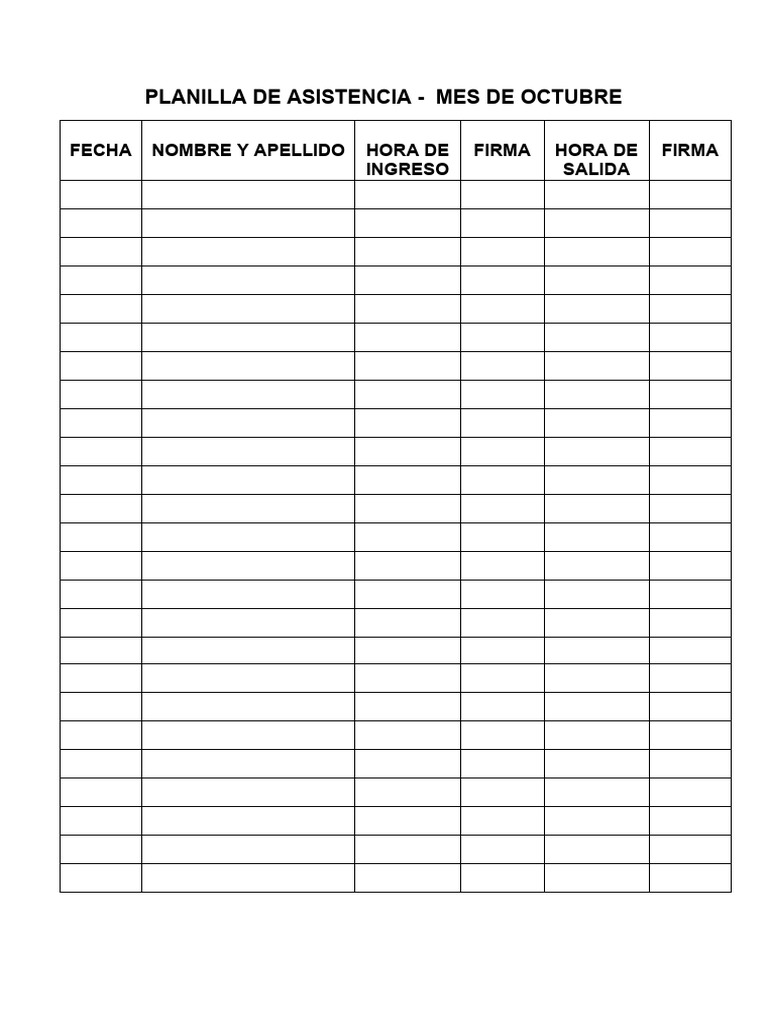 Planilla de Asistencia | PDF