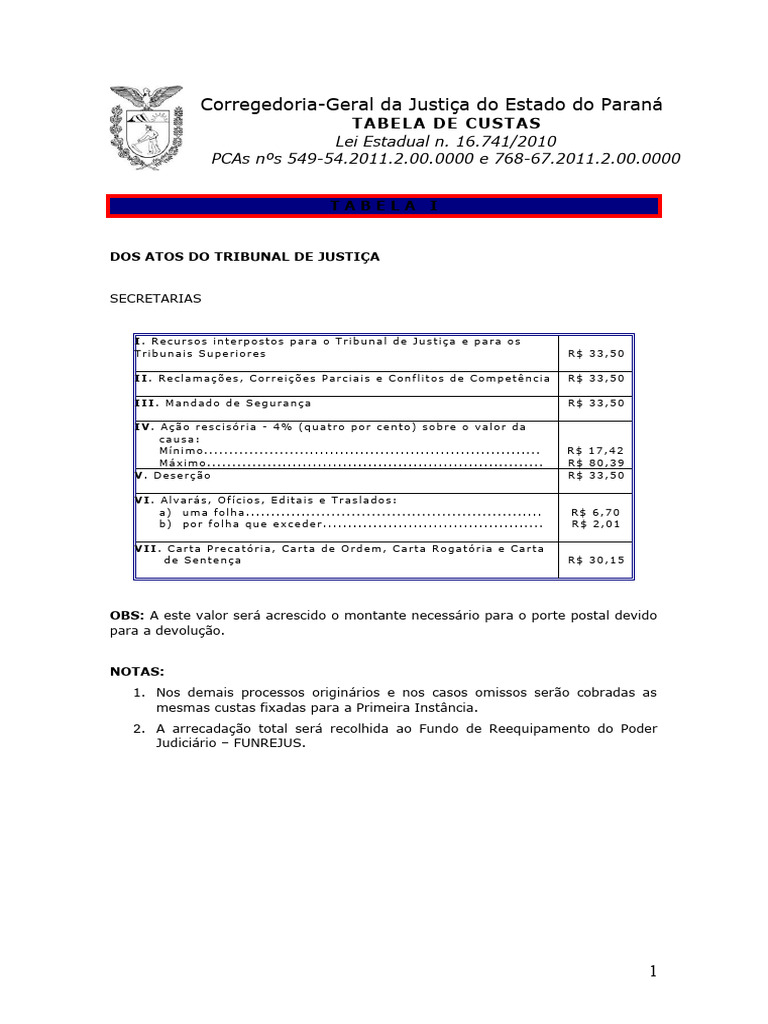 Tabelas de custas pca versao 2 pdf