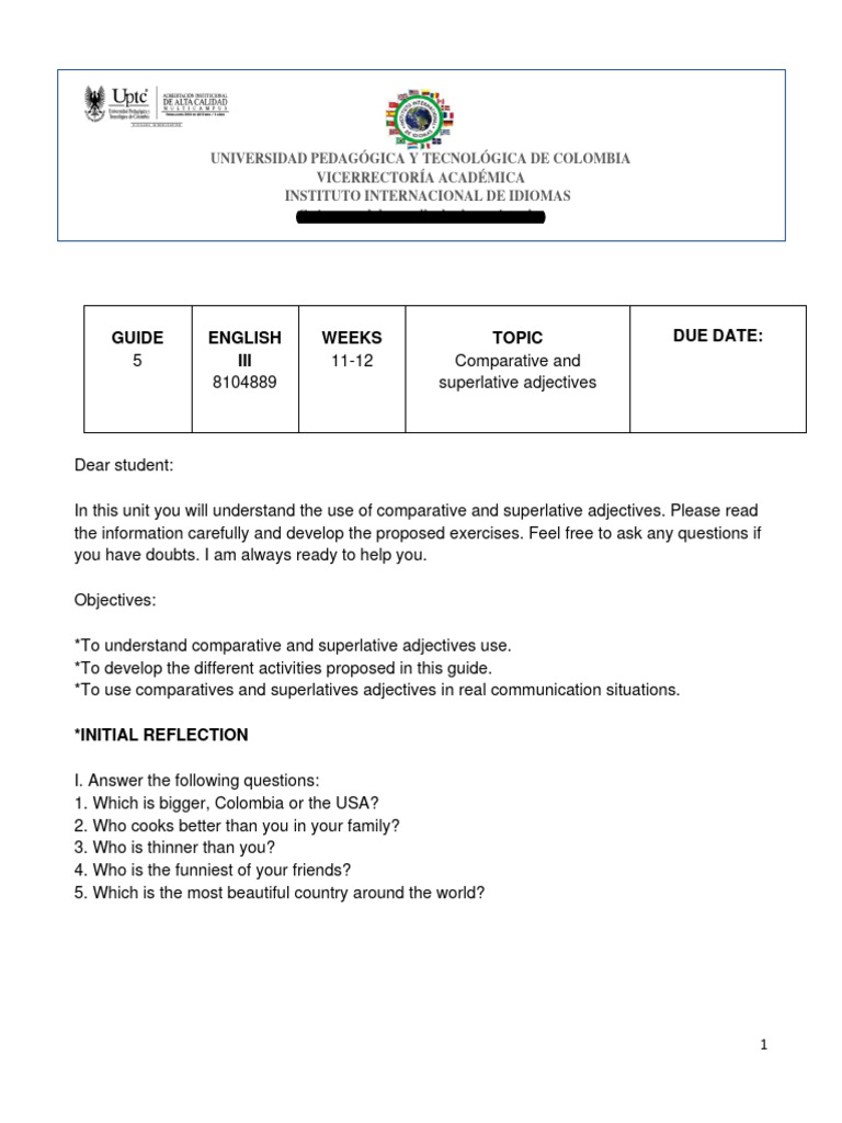 Comparative and Superlative Adjectives Guide | PDF | Mount Everest ...