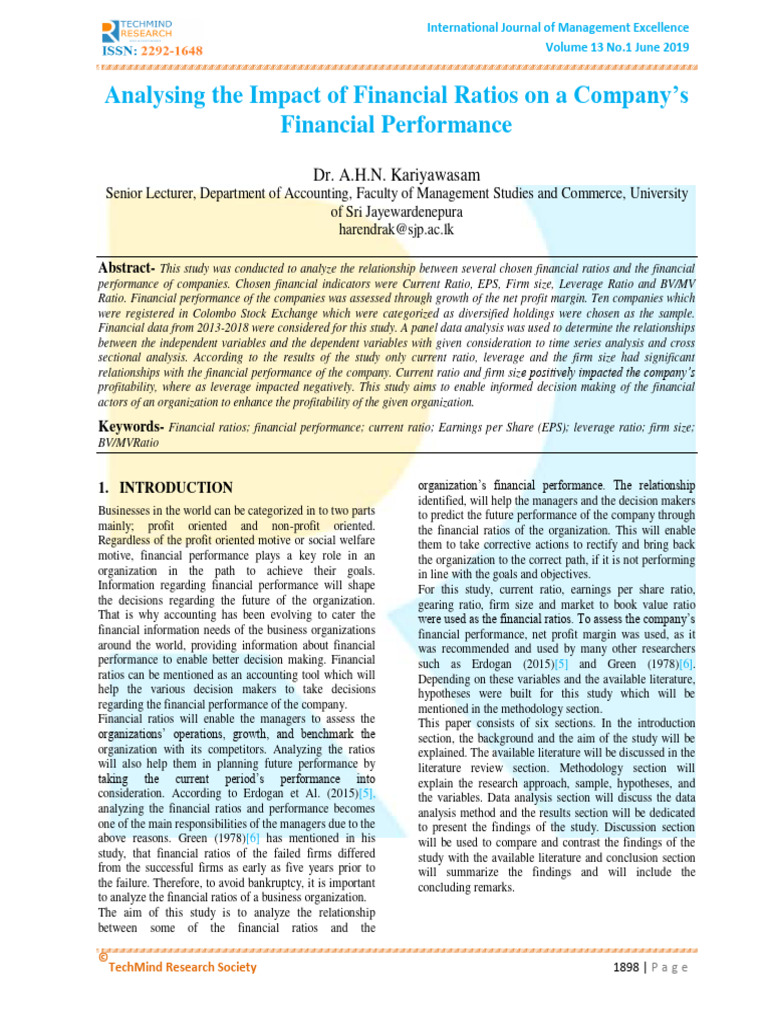 Analysing The Impact of Financial Ratios | PDF | Leverage (Finance ...