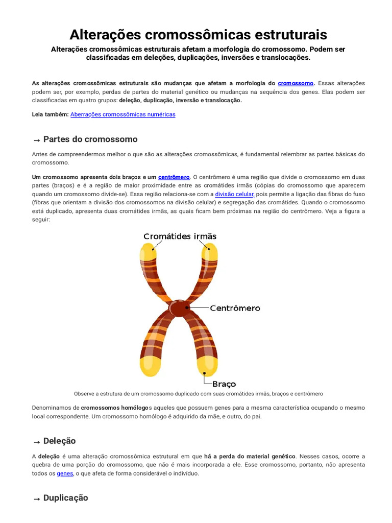 Alterações Cromossômicas Estruturais | PDF | Meiose | Cromossomo