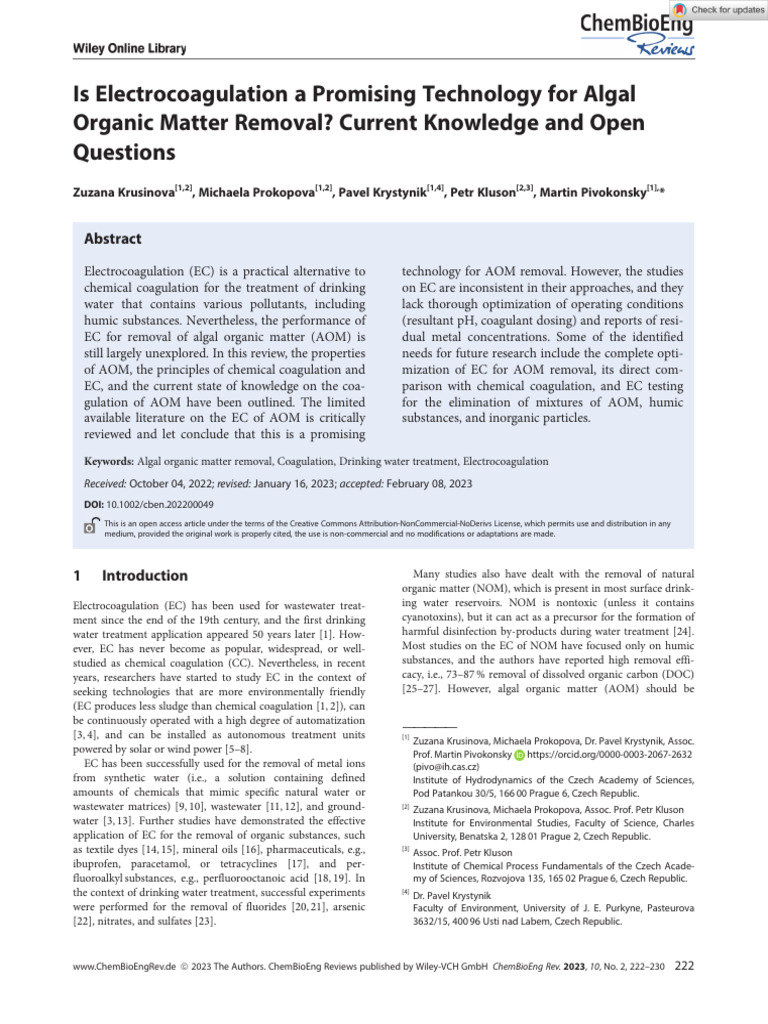 Electrocoagulation for Algal Matter Removal | PDF | Electrode | Ion