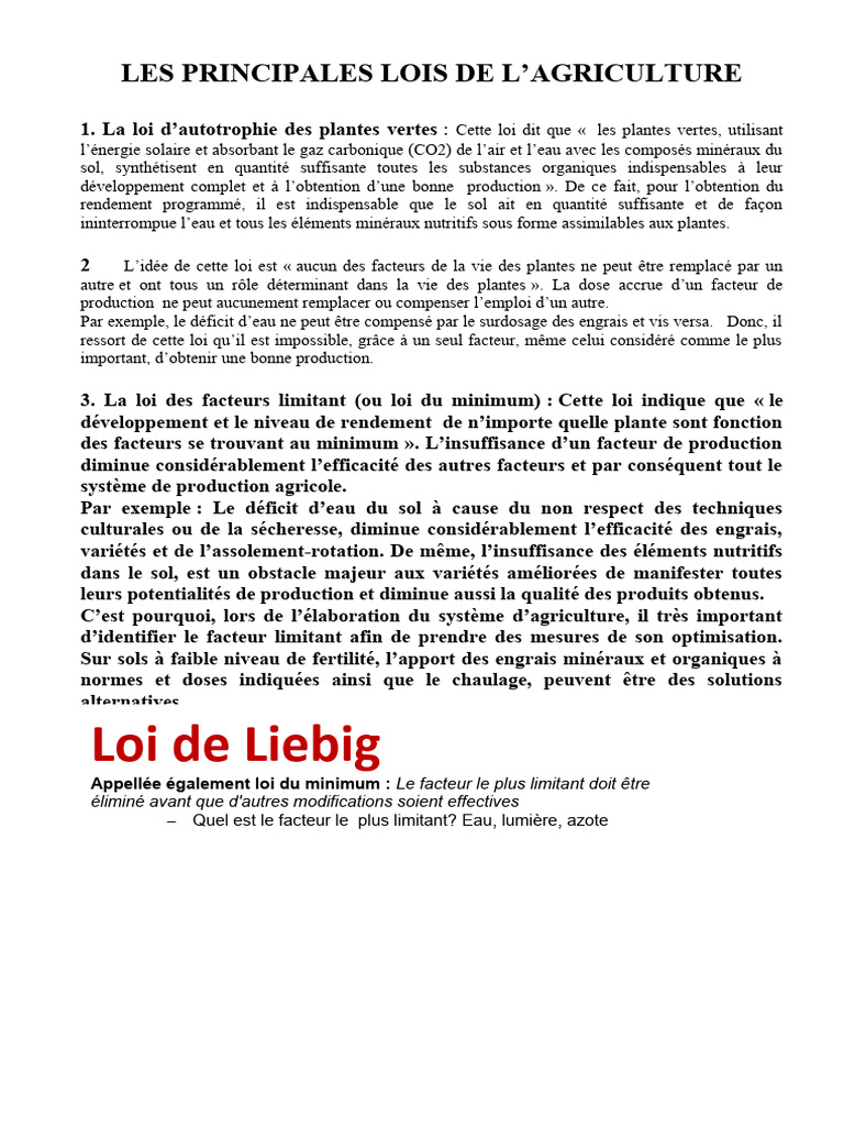 Lois fondamentales de la fertilisation | PDF | Rendement agricole ...