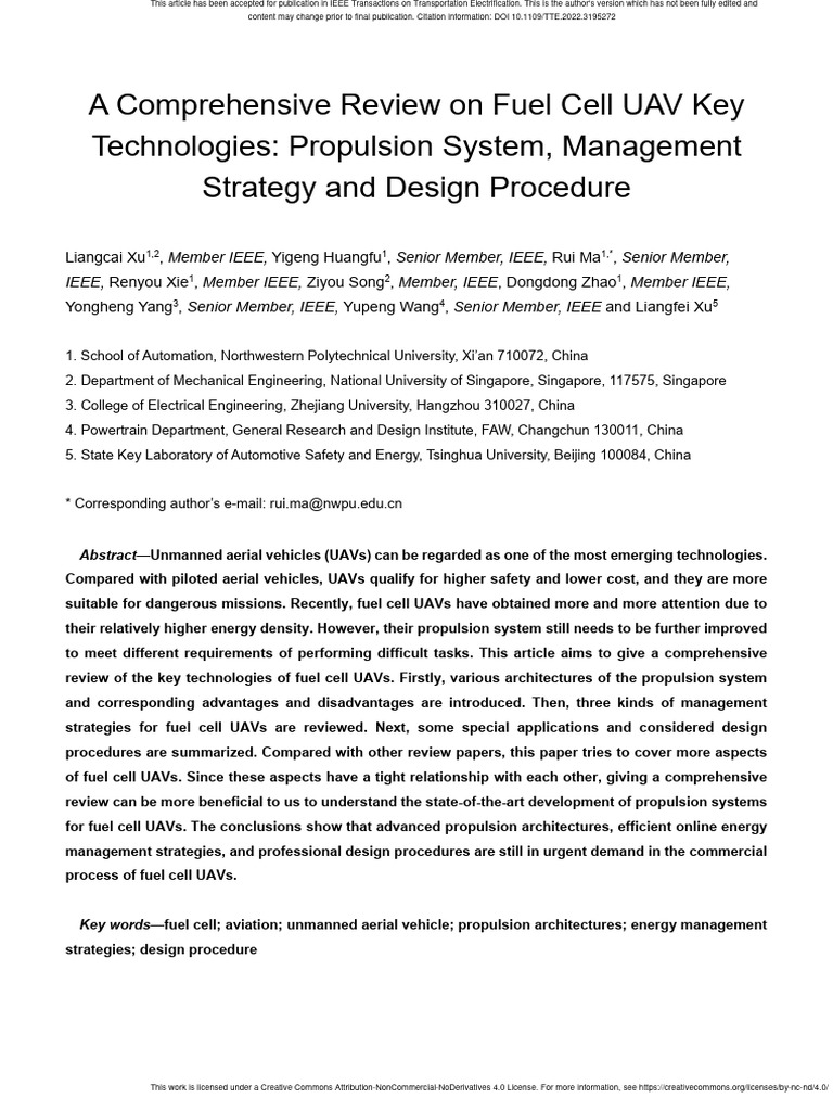 A Comprehensive Review On Fuel Cell UAV | PDF | Fuel Cell | Hybrid ...