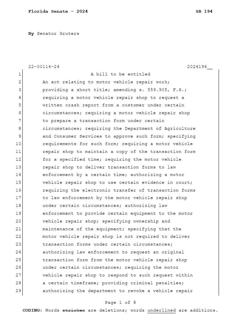 Florida Senate 2024 SB 194 PDF Justice Crime & Violence