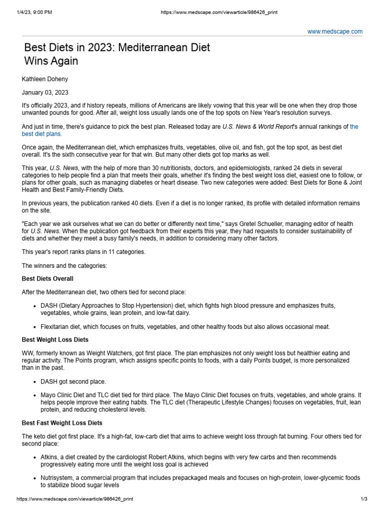 Best Diets in 2023 | PDF | Dieting | Healthy Diet