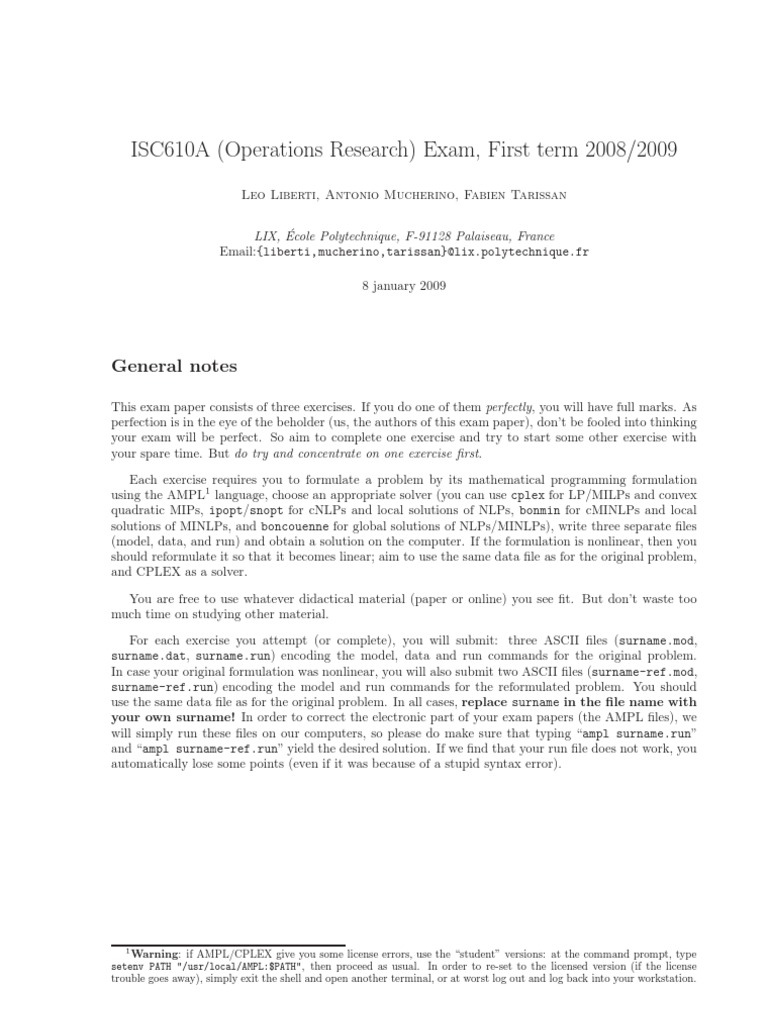 Operations Research Exam 2008/2009 | PDF | Central Processing Unit ...