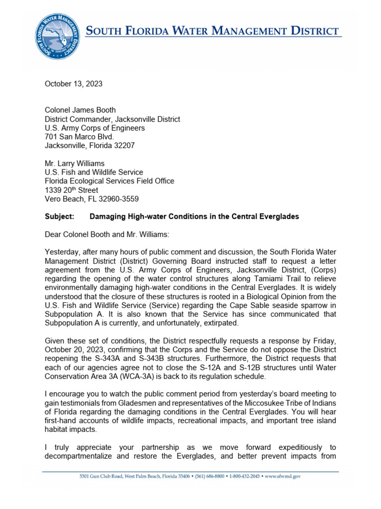 Letter To The US Army Corps of Engineers | Download Free PDF ...