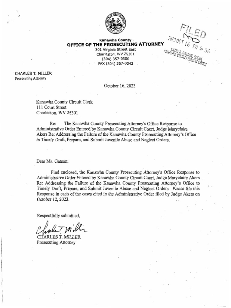 Response From Kanawha County Prosecuting Attorney PDF Prosecutor Adjudication