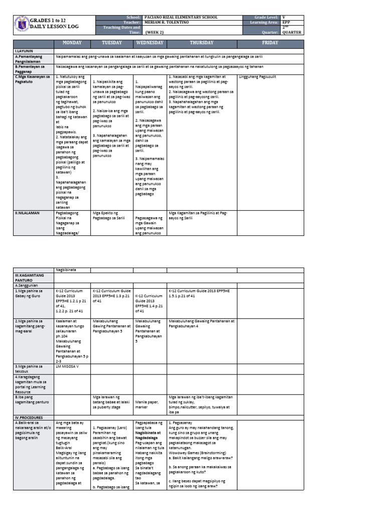 DLL - Epp 5 - Q2 - W2 | PDF
