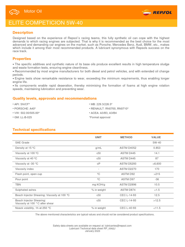 Elite Competicion 5W-40 en | PDF