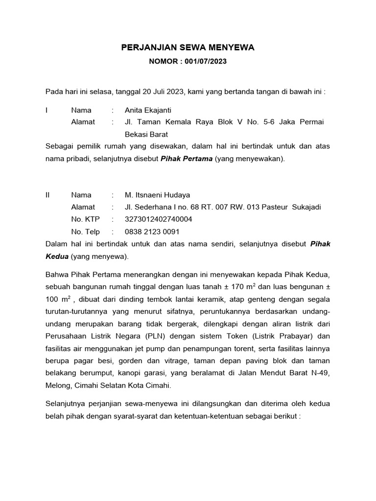 Perjanjian Sewa Menyewa | PDF