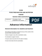 Advance Information: Gcse Food Preparation and Nutrition C560QS Summer 2022 Examinations