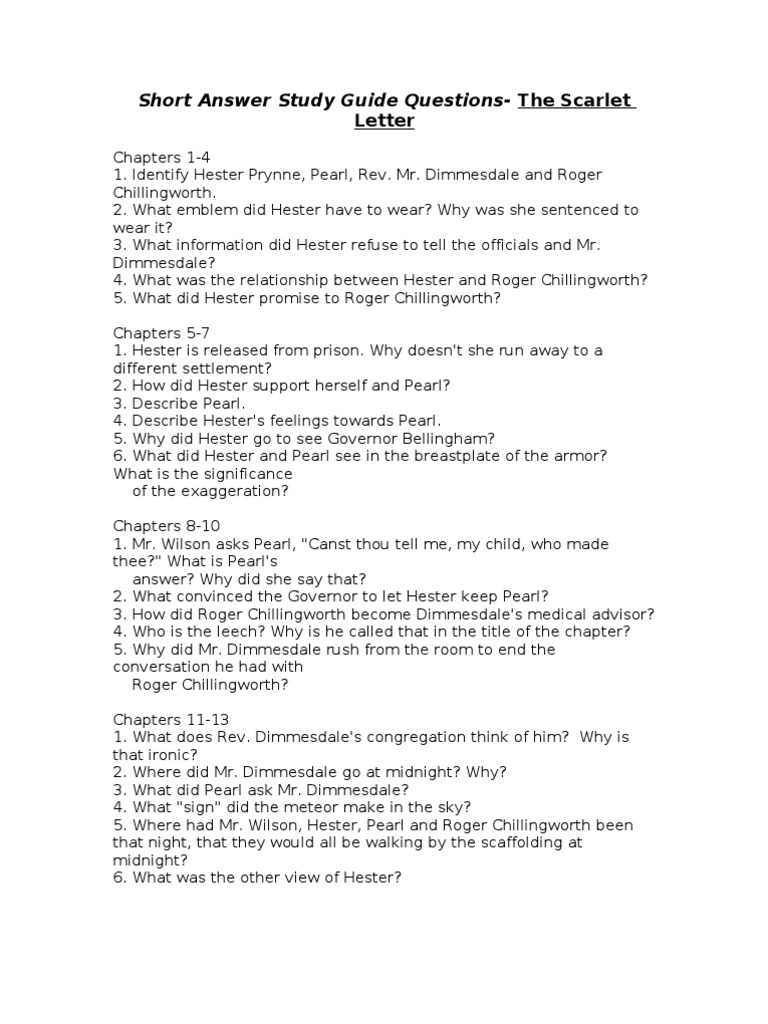 The Scarlet Letter Study Guide Pdf