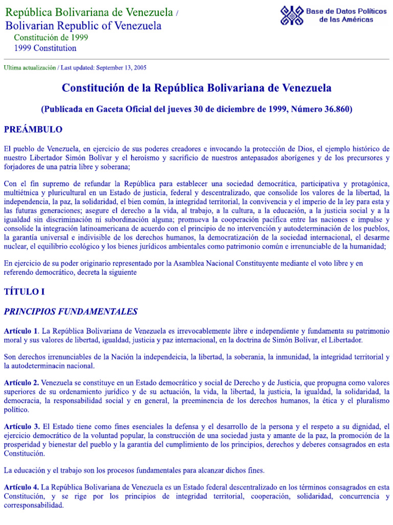 Constitucion de Venezuela 1999 PDF
