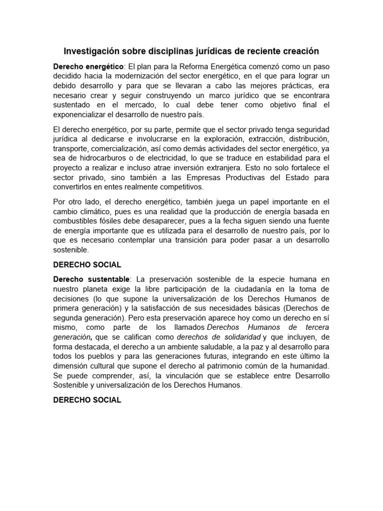 Investigación Sobre Disciplinas Jurídicas de Reciente Creación | PDF ...