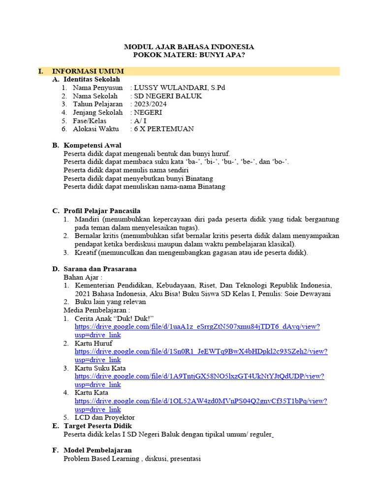 Modul Ajar Bab 1 Bahasa | PDF