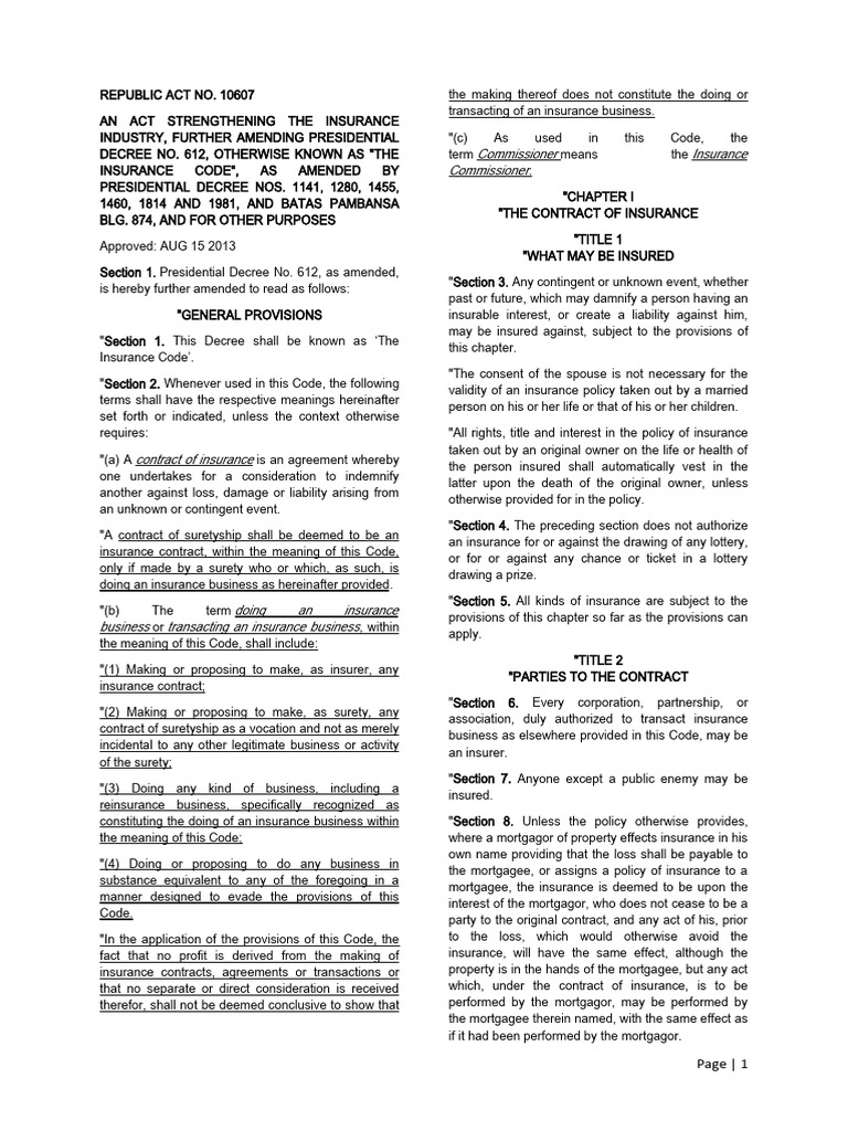 Insurance Code PDF Insurance Reinsurance