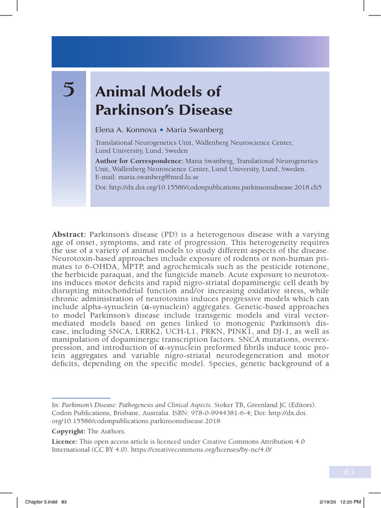 Animal Models of Parkinson's Disease PDF Parkinson's Disease