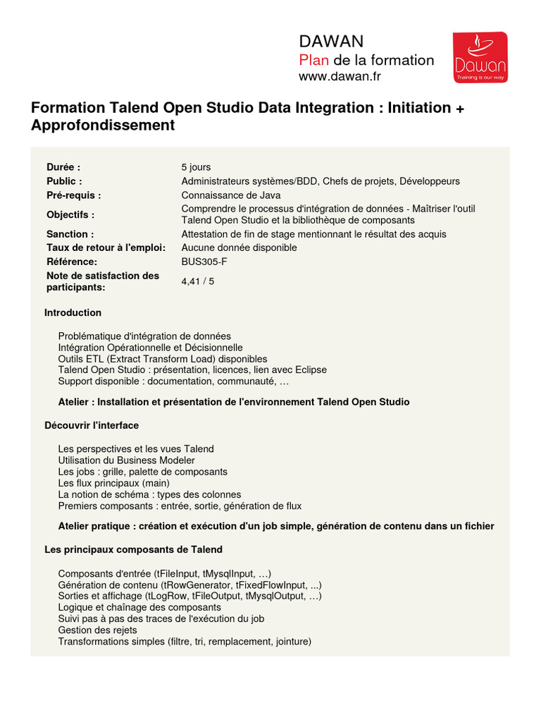 Formation Talend Open Studio 5 jours | PDF
