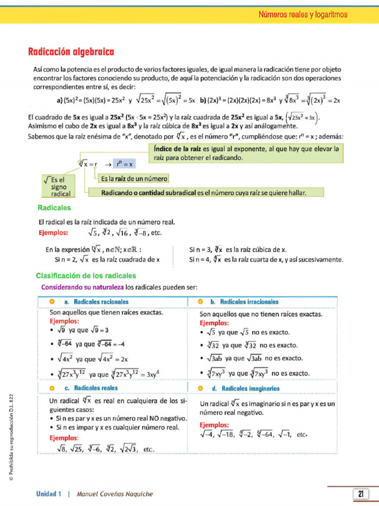 Operaciones Con Radicales Teoría Pdf