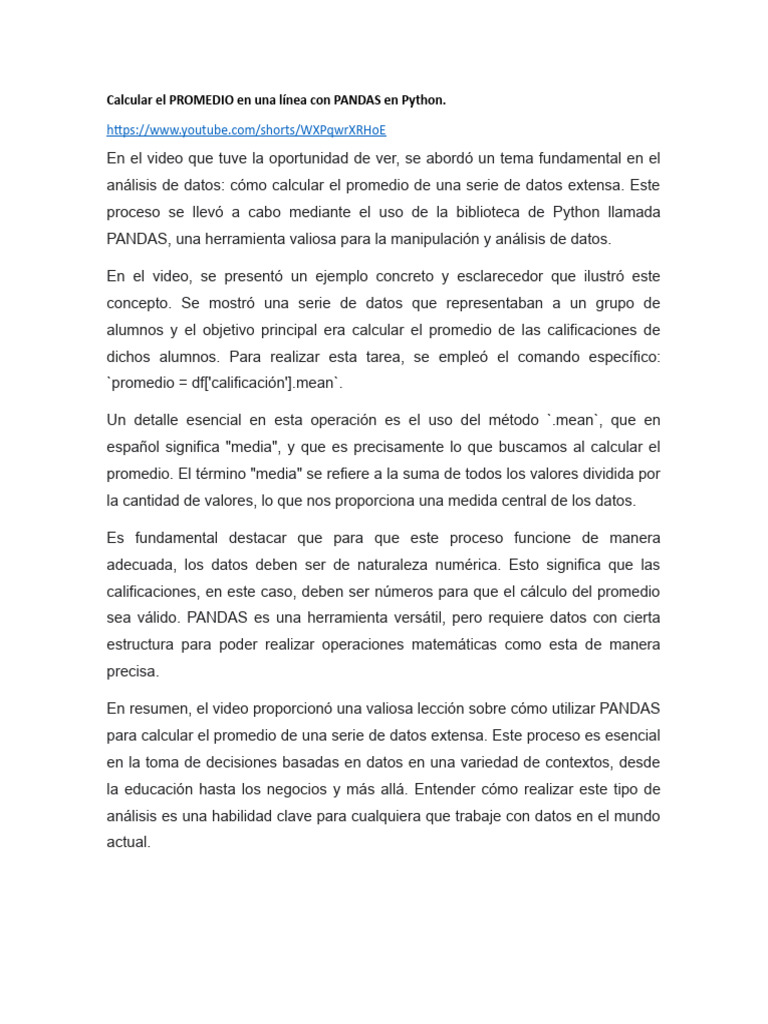 Calcular El PROMEDIO en Una Línea Con PANDAS en Python | PDF