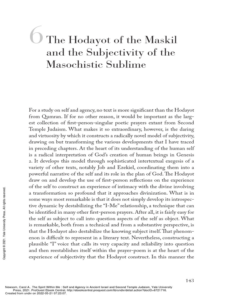 The Spirit Within Me Self and Agency in Ancient Is... - (6. The Hodayot ...