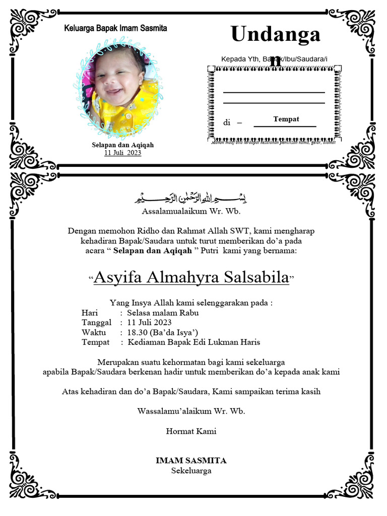 Model Undangan Aqiqah Dan Selapan New | PDF