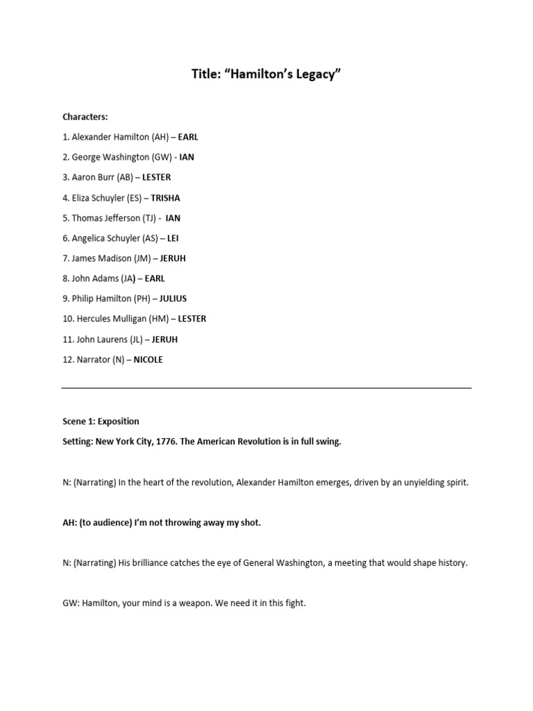 Hamiltons Legacy Role Play Ahl PDF Alexander Hamilton Hamilton (Musical)