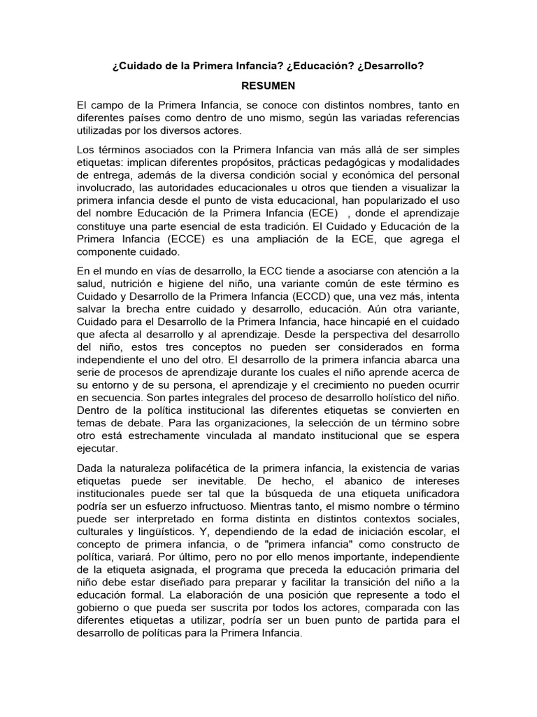 Cuidado de La Primera Infancia | PDF | Salud y bienestar