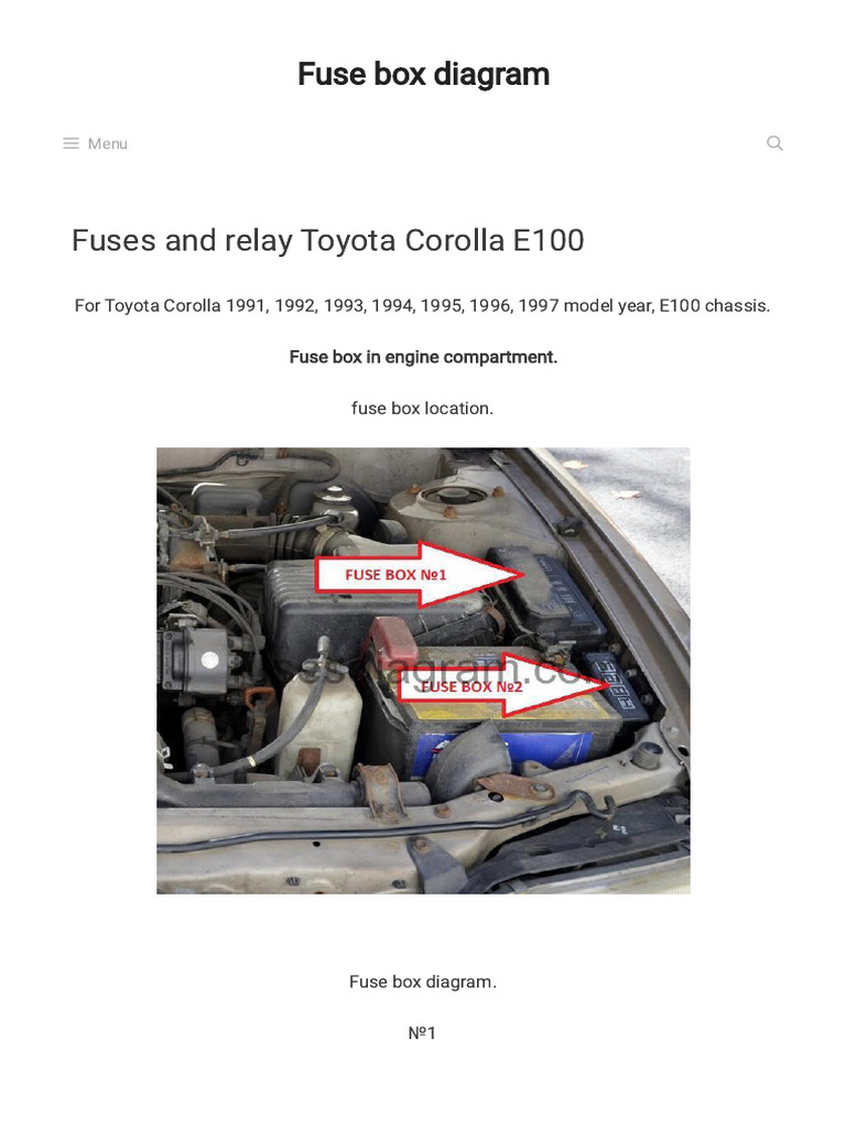 Fuse Box Toyota Corolla E100 | PDF | Vehicles | Car Manufacturers