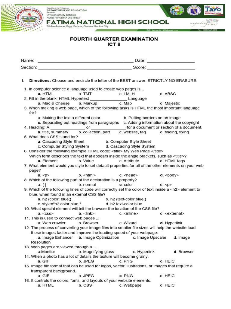 Fourth Quarter ExaminationSte 8 PDF