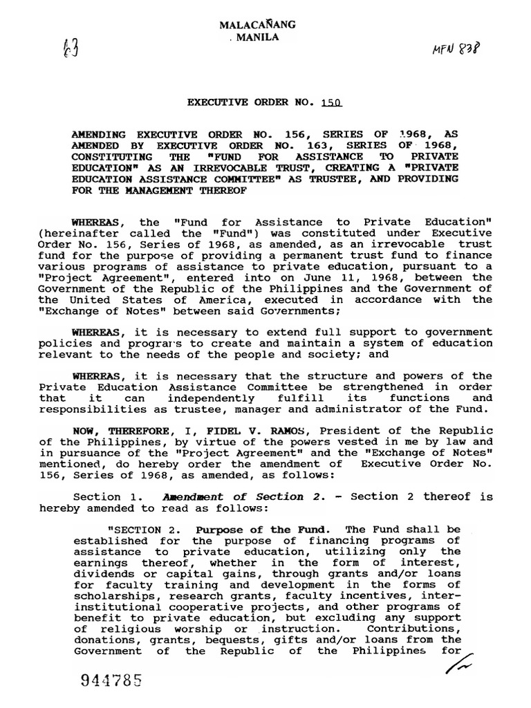 Amendment To EO156 ExecutiveOrderNo.150s.1994 PDF