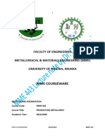 MME 443 Production Metallurgy, by DR C.S Obayi Lecture Note Modules 1-4