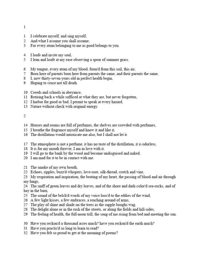 Whitman song of myself pdf