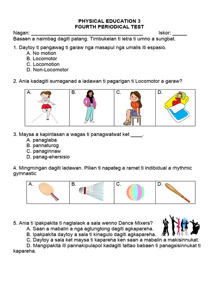 Physical Education 3 Fourth Periodical Test | PDF