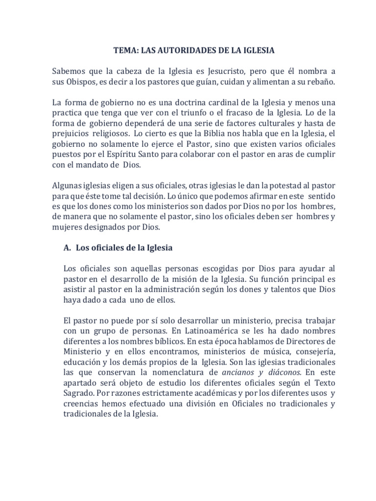 Estructura de Autoridades en la Iglesia | PDF | Apóstol | Iglesia Católica